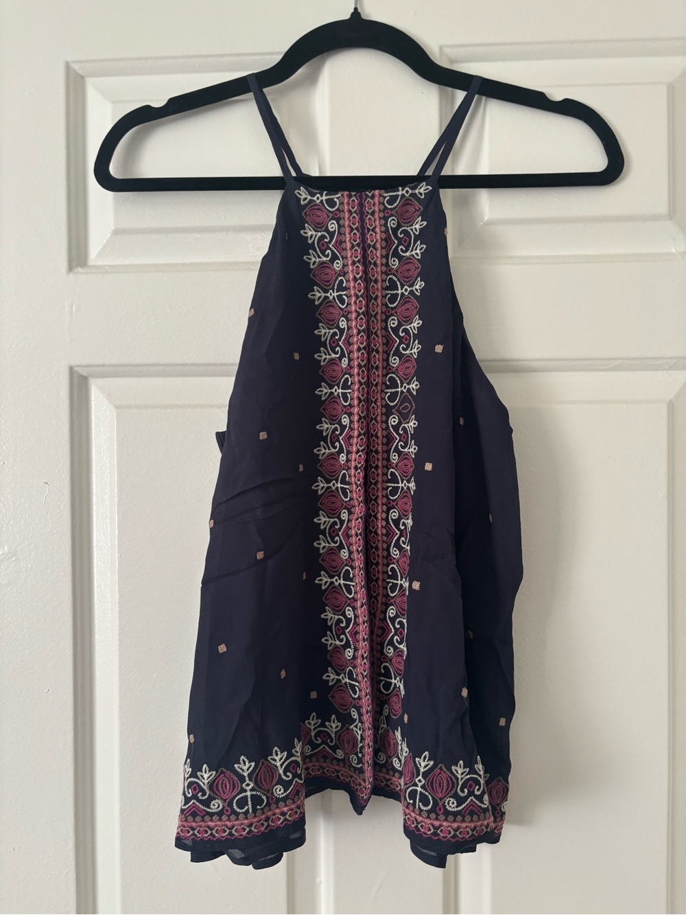 Floreat Navy Blue Embroidered Halter Camisole with Pink Accents - Size 6 - NWT